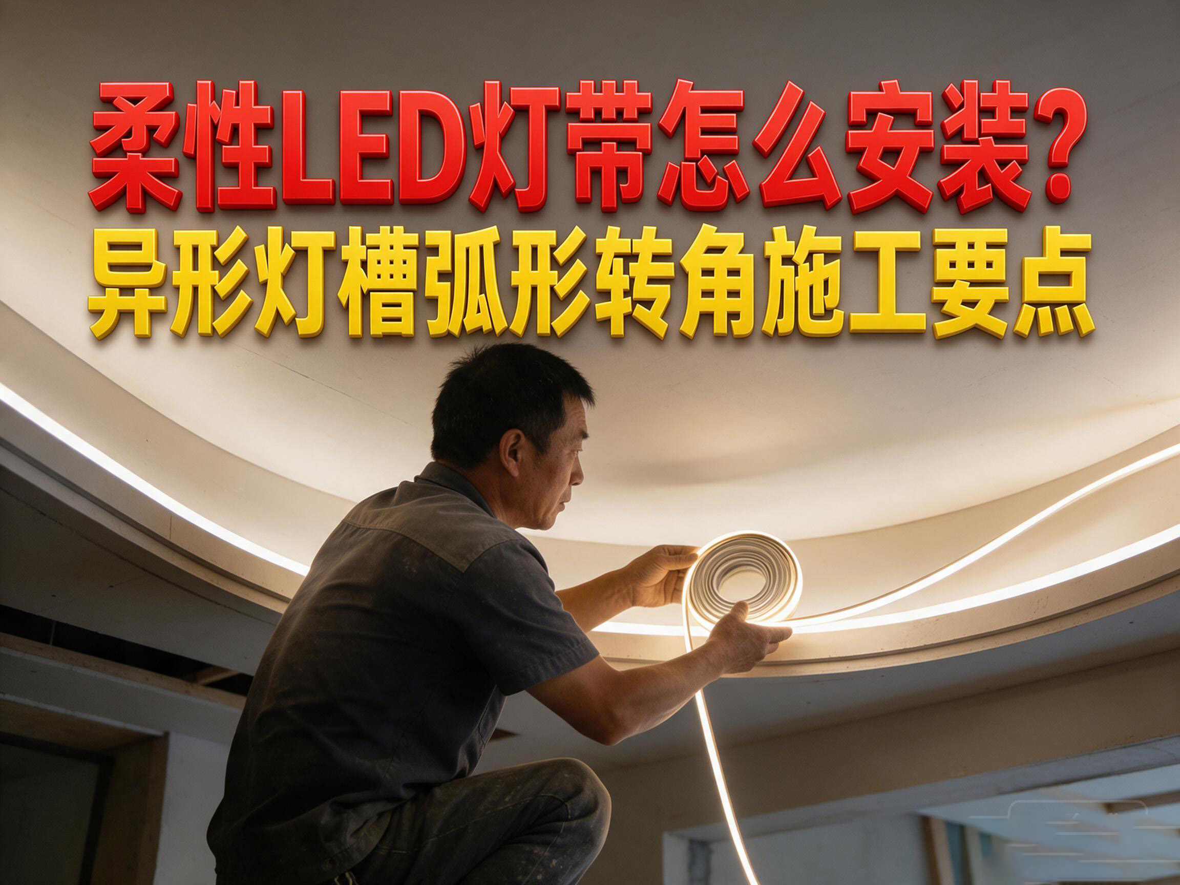 柔性LED灯带怎么安装？异形灯槽灯带弧形转角施工要点